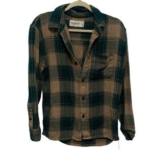 Abercrombie & Fitch Green and Tan Plaid Button-Down Shirt